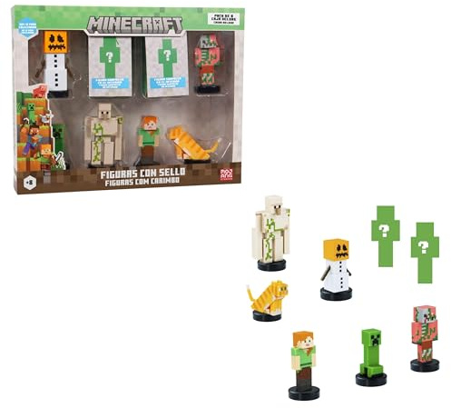 Bizak Minecraft Pack de 8 Figuras de 5 cm, Caja Deluxe 2, 2 Modelos de Personajes para coleccionar, Licencia Oficial del Videojuego de construcción y Bricks, Adultos Fans y niños o niñas (64110005-2)