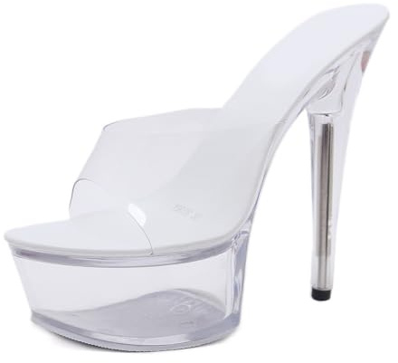 Women's Clear Platform Stilettos Heeled Sandals-Clear High Heels for Party Wedding Women Dress Shoes-6 inch Heels,White,5 UK