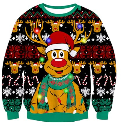 Freshhoodies Homme Femmes Pulls De Noël Créatif LED Lumière Renne Noël Tricoté Chandail Neige Hiver Chaud Sweater Tricoté Sauteur L