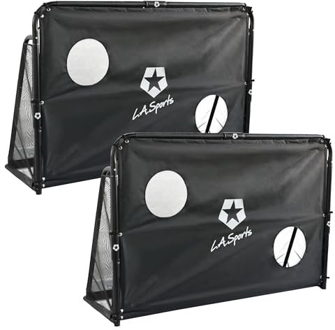 Torwand & Fußball-Tor 2-in-1 mobiles Metall Soccer Goal mit Netz & Torschusswand Indoor Outdoor für Garten & Freizeit (Spar-Paket 2 x Tor Champion)