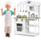 GOPLUS Kinderküche aus Holz, Küche für Kinder, Spielküche mit Metall Zubehör, Spüte, Backofen, Mikrowelle, Kochfeld, Holzküche, Kinderrollenspiele