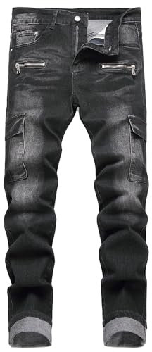 JENY-LUCK Men's Skinny Ripped Black Stretch Jeans - Slim Fit, Distressed, Tapered Leg