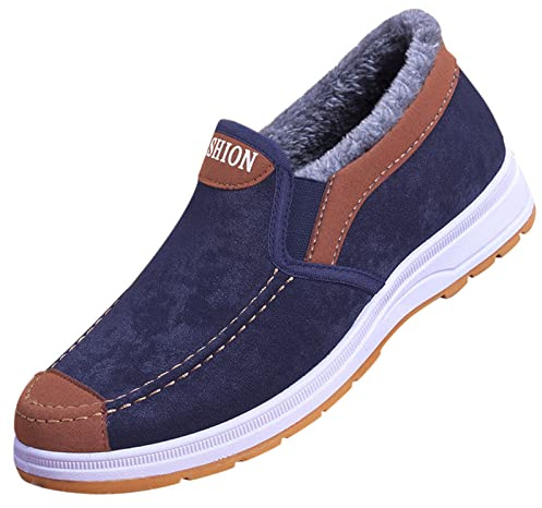 Mode Hiver Hommes Bottes de Neige Bout Rond Semelles épaisses sans Lacet Haut Haut Peluche pour Chaud Bottines FourréEs Femme Cuir Botte Femme (Blue, 43)
