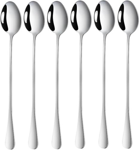 6 pezzi Cucchiaini Lunghi Acciaio Inox,19.5 cm Cucchiaino Lungo,Cucchiai per Latte Macchiato,Cucchiaio da Caffè Acciaio, Ideale per Caffè Freddo, Tè Freddo, Frullati e Coppe di Gelato