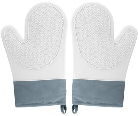 Guanti da Forno Silicone,2PCS Guanti Forno,Guanto da Forno Superficie Antisdrucciolevole,Cotone Interno,Guanti Cucina,Grigio
