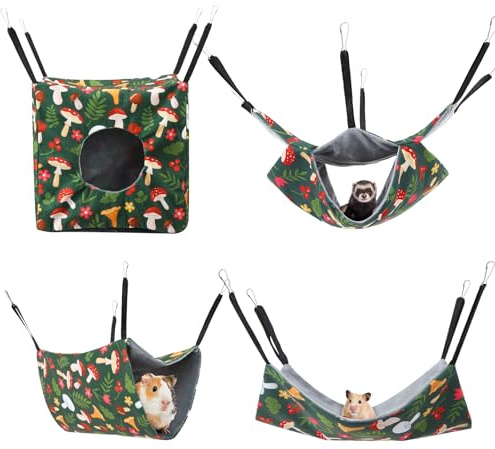 GSrenyu 4Pcs Hamster Hammock House Guinea Pig Bed Hideout Hanging Nest