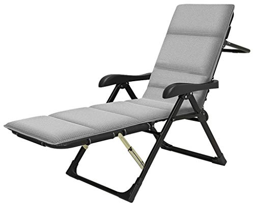 Folding Lawn Lounge Chairs Camping Cot Reclining Seat Full vadderad fiskesäng Tungt trädgårdsstol Sun Lounger Reclinser stolar med kudde stöder 250 kg (grå) FANDIAO