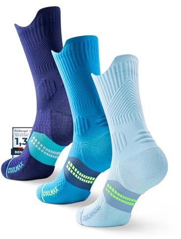 Juclise Bambù Coolmax Compressione Running Calzini Sportivi Trekking Allenamento Traspiranti e Anti-Vesciche (IT, Numero, 38, 42, Regular, Regular, Blu Cobalto+Lago Blu+Blu Carolina)