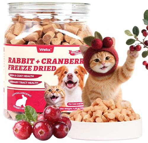 Wellix Rabbit & Cranberry Freeze Dried Raw Topper for Dogs & Cats - Freeze Dried Dog & Cat Treats for Indoor Cats - Hypoallergenic Protein, Cat UTI, Taurine for Dogs, Grain Free