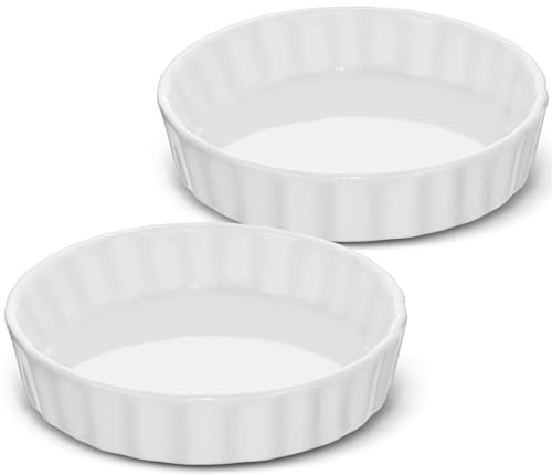 LONTOM 2PCS Quiche Dish,5 Inches White Flan Dish for Baking,Ceramic Pie Dishes,Apple Pie Dish,Pie Dish for The Oven,Perfect for Pies,Quiches,Tarts & Desserts,Pizza,Noodles