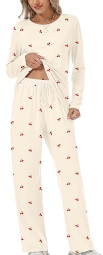 Rapbin, set pigiama da donna, carino, morbido, set coordinato loungewear a maniche lunghe, pantaloni con tasche e coulisse, motivo a righe, S