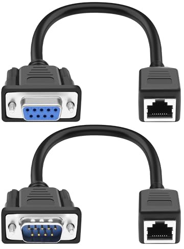 XMSJSIY DB9 RS232 a RJ45 Extender Serial Adapter DB9 9 pin D-SUB Serial Port Femmina & Maschio a RJ45 Ethernet LAN Extend Adattatore compatibile con cavo di rete CAT5/CAT5e/CAT6 - 1 paio