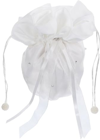 VALICLUD Pochette da Sposa in Raso Bianco Perline e Pietre Decorative Raffinata Borsetta per Damigella per Matrimonio e Cerimonia