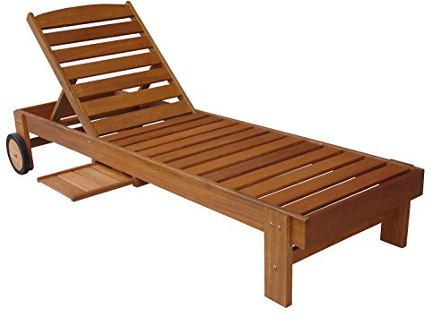 AVANTI TRENDSTORE - Molina - Sdraio da giardino in legno di teak con schienale regolabile, rotelle e poggiabevande integrato, dimensioni: LAP 183x82,5x66 cm