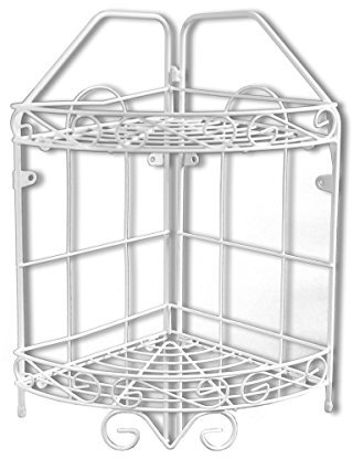 Vetrineinrete® Mensola da Bagno angolare da appoggio a 2 o 3 Livelli Ripiani scaffale in Acciaio Bianco portaoggetti ad Angolo Organizer portasapone e bagnoschiuma (Due Ripiani) M17