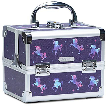 Joligrace Girls Makeup Box Unicorn Vanity Case with Mirror Lockable Makeup Case with Key Small Jewellery Organiser Box for Kids Size:19.5x15x16cm