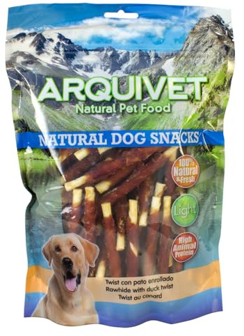 ARQUIVET Twist au canard 13 cm - 1 Kg 100% de collations naturelles pour chiens - Récompenses et golosines canines - produit libt faible en matières grasses