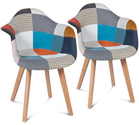 IDMarket - Lot de 2 chaises de Salle à Manger scandinaves, fauteuils de Table SARA Motifs patchworks Multi-Couleurs