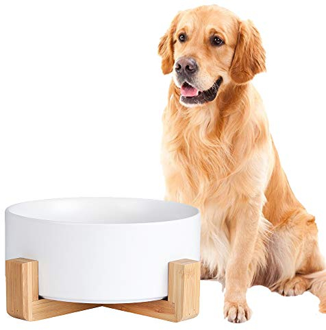 Futternapf Hund - Hundenapf Grosse Hunde mit Holz Ständer - Hundenapf Keramik Fressnapf Wassernapf 1900 ml