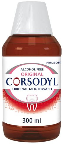 Corsodyl Prevents gum disease & Bleeding Gum Treatment, Medicated Antibacterial Mouthwash, Original Alcohol Free, 300 ml