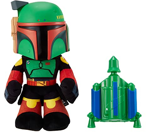 Star Wars HHW55 - Boba Fett Plüschfigur (ca 30cm) mit Stimmverzerrer und luftbetriebenem Raketenwerfer, Spielzeug für Kinder ab 3 Jahren