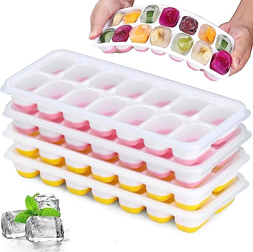 Silikon Eiswürfelform mit Deckel BPA Frei, JRISBO 4 Pack Eiswürfelbehälter Stapelbar & LFGB-Zertifiziert, Sichere Gesunde Eiswürfel Form für Babybrei Cocktail Whiskey Kaffee