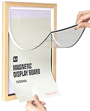 TUKA A3 Marco Plegable Madera Natural para Carteles con Acrílico, Marco Intercambiable con Paspartú para Documentos Fotos, Autoadhesivo Marco Magnéticos Pared, Cambio Rápido, TKD8401-A3-1X