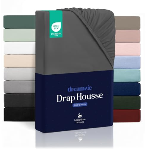 Dreamzie Sabanas 150 x 200 – Bonete 35 cm – Microfibra Suave – para Colchones Gruesos – Certificado Oeko-Tex – Gris Oscuro