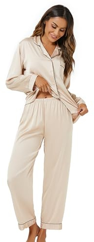 Xuepelit Silkessyjamas för kvinnor, satin, pyjamas, set med knappar, långa damer, brudtärna, pyjamas, två delar, silke, pyjamas för kvinnor, set