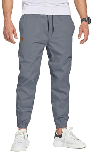 JustSun Chino Hosen Herren Baumwolle Freizeithose Herren Jogginghose Herren Trainingshose Sporthose Männer Lang mit Kordelzug Casual Hose mit Taschen Denim Blau L