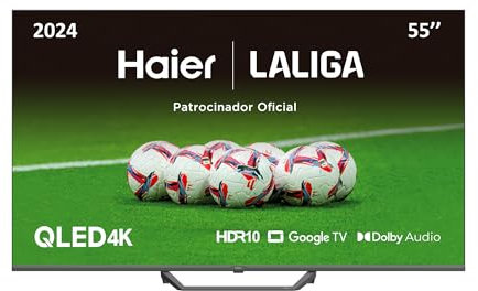 Haier QLED 4K UHD H55S80EUX - Smart TV 55, Google TV, Dolby Audio, HDR 10, Smart Remote Control, Google Assistant, Bluetooth 5.1, DBX TV, HDMI 2.1 x 4, Sin Marcos, 2024