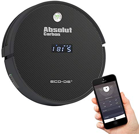 ECODE® Robot Aspirador Fregasuelos Carbon, 2 Cepillos Centrales, 2 Cepillos Laterales, Depósito Mixto, Autonomía 130 min, Sensor Anticaídas/Colisión Navegacion Inteligente, Control por App