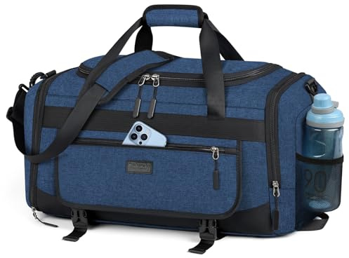 Borsa sportiva da palestra con scomparto per scarpe e tasca per capi bagnati, borsone da viaggio da 40 l e 55 l per uomini e donne, borsone sportivo resistente all'acqua per il nuoto, Blu, 55L