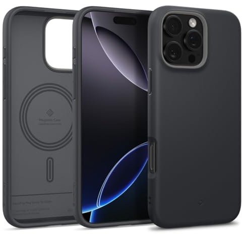 Caseology Nano Pop Mag für iPhone 16 Pro Hülle [Weiches und staubfreies Material] Magnetischer Fallschutz in Militärqualität mit seitlichem Griffmuster, Schutzhülle für iPhone 16 Pro - Black Sesame