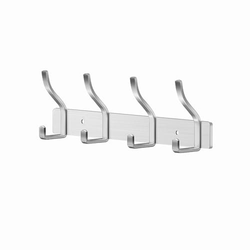 MEIJO Appendiabiti da Parete, Attaccapanni da Muro Attaccapanni da Parete Appendi Accappatoio Bagno Ingresso Cameretta Cucina (Argento, 4 Ganci)
