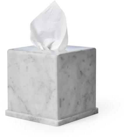 HAMAKAWA Kosmetiktücherbox aus Naturmarmor, Tissue Box Cover, Carrara Weißer Tissue Organizer L 15 cm x B 15 cm x H 14,5 cm, Schwere Dekorative Steinbox für Wohnkultur, Küche, Bad, Schlafzimmer