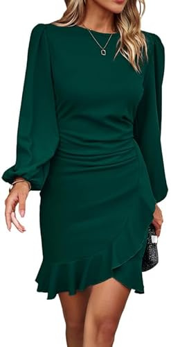 Haibang Vestito Donna Elegante Maniche Lunghe Aderente Mini Abito da Sera con Orlo Irregolare a Coda di Pesce Sexy Tubino Bodycon Dress per Business Formale Lavoro Cerimonia Cocktail Party Festa