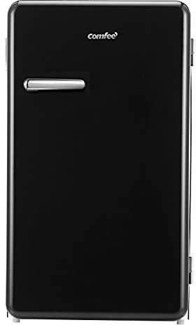 COMFEE' RCD93BL2UKRT(E) Under Counter Fridge, 93L Retro Freestanding Fridge with Chiller Box, Adjustable Thermostats, LED light, Black