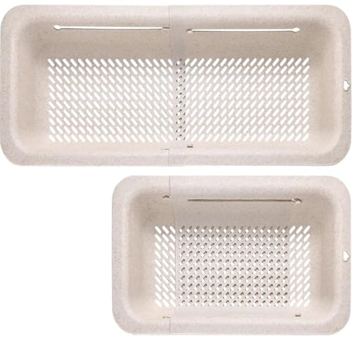 LASSHSWA Collapsible Colander for Kitchen, Over the Sink Strainer Basket for Kitchen, Fruit Pasta Food Strainer Expandable Plastic Colander BPA Free (Straw)