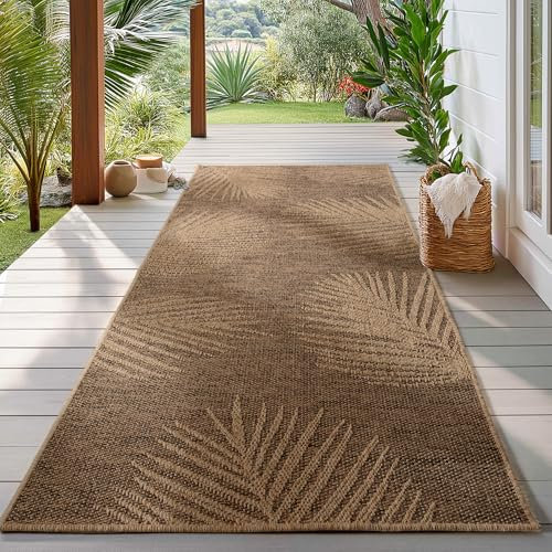 HomebyHome In- & Outdoor Teppich robust, wetterfest & pflegeleicht im natürlichen Jute-Look, ideal für Wohnzimmer, Küche, Terrasse, Garten und Balkon, 80x150 cm
