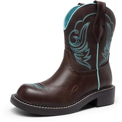DREAM PAIRS Cowboy Cowgirl Mid Calf Boots for Women,Brown,6