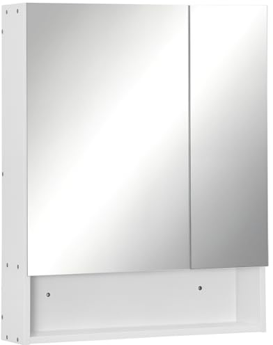 kleankin Bathroom Cabinet with Mirror, Wall Mounted Bathroom Mirror Cabinet with Adjustable Shelf, 2 Doors Storage Cupboard, White