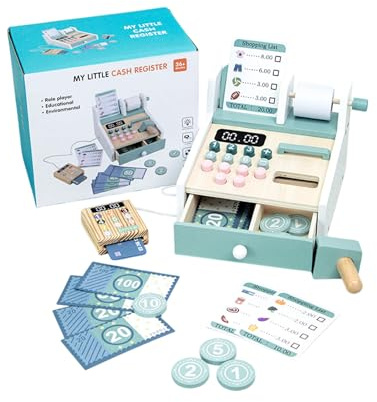 Calcolatrice -Registratore di cassa giocattoli - Macchina di visualizzazione del legno con tasti interattivi | Educativo prima di effettuare giochi Checkout Set gioco supermercato per bambini ragazze