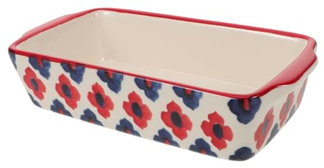 MUCKLILY Bandeja para Hornear Rectangular de Cerámica con Asas Dobles Resistente Altas Temperaturas Fácil de Limpiar para Asar Gratinar y Reuniones Familiares Color Azul de Flor