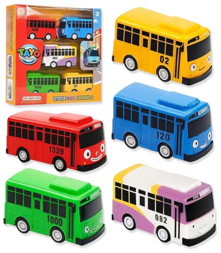 PyrrlicToy Bus Car Toys, 5pcs Mini Bus Set, Car Toy With Gift Box, Vehicles Set for Toddlers,Small Pull Back Vehicles Inertia Friction Powered Educational Toy for Kids
