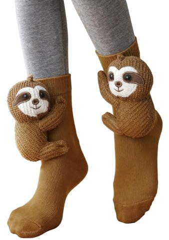 Sloth Christmas 3D Knitted Sloth Animal Socks Cute Novelty for Women Warm Winter Sock Cozy Anti Sweat Funny Hand Crocheted Coffee Brown Navy Purple Yellow Red Double Layer Cotton Wear 5XL 6XL