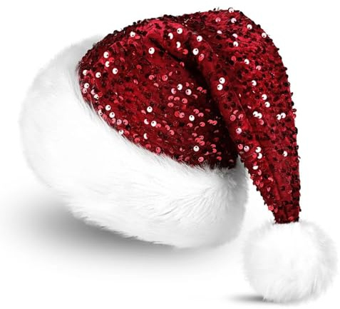 Générique Adult Sequin Santa Hat Halloween & New Year Festive Christmas Headwear Melon Black Child (Red, One Size)