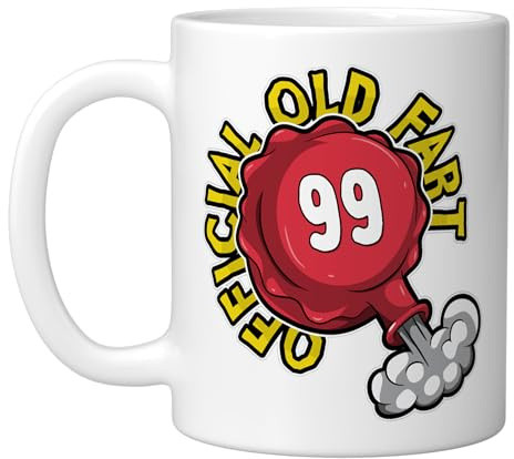 99th Birthday Official Old Fart Funny Red Whopee Cushion Ceramic Mug, White