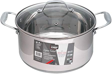 Faitout en Inox avec Couvercle en Verre, 5 L Capacité, 24cm Diamètre