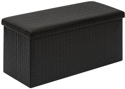B FSOBEIIALEO Folding Storage Ottoman, Faux Leather Footrest Seat Long Bench Chest, Black 30x15x15